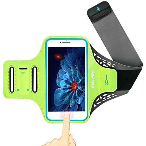 iPhone 7Â Plus Armband, Risepro iPhone 6Â Plus riconoscimento delle impronte digitali sostenuto da braccio per la corsa, allenamento, leggero, traspirante, in lycra, tasca nascosta, portachiavi, taglio auricolare per iPhone/Galaxy Note 5Â (14Â cm) e altri smartphone
