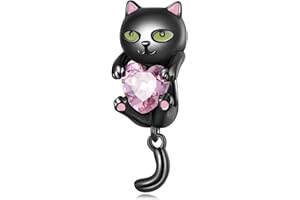 SHIYU Charms Chat Noir pour Bracelets Pandora,Breloques Zirconia Noir Or Rose en Argent 925 Sterling Cadeau de Bijoux pour Femmes Filles