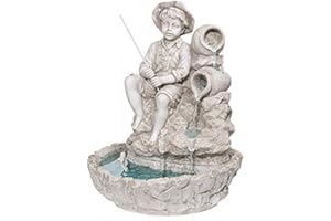 Design Toscano KY697 Little Fisherman at The Fishin' Hole Fuente escultórica, Acabado de Piedra Antigua