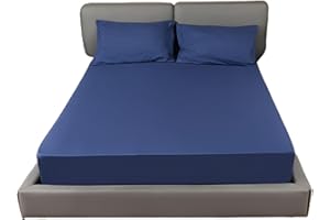 DN COLLECTION Fitted Sheet 40CM Deep Bed Sheet Super King Size 180X200CM Navy Blue Hotel Quality Poly Cotton (Navy Blue, Super King)