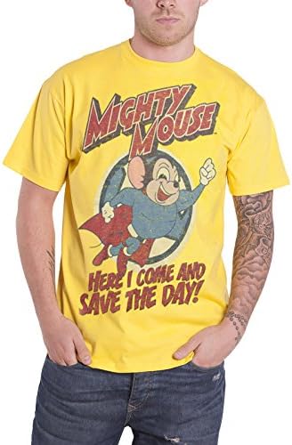 Mighty Mouse T Shirt Here I Come to Save the Day Logo Official Mens Yellow M