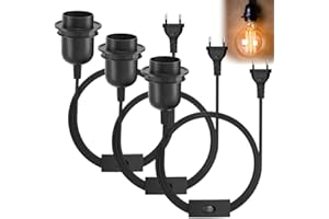 MOLBORY Lot de 3 douilles de lampe E27 avec interrupteur avec fiche, douille E27 avec câble de 3,5 m, câble d'alimentation noir E27 douille E27 douille de lampe avec câble pour cuisine, salon