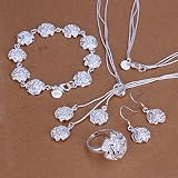 joyliveCY 2016 la moda mujer elegante 925 bañado en plata joyería Set Collar Pulsera Anillo Gancho, cadenas de eardrop tres rosas