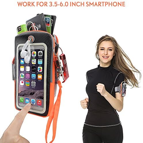 Kainnt Breathable Sports Armband, Fingerprint Touch SupportedArmband with Multifunctional Pockets for Running, Jogging, Walking, Hiking, Workout and Exercise, for iphone 7,7 plus, 6, 6s,6s plus, Samsung Galaxy S8, S7 edge，huawei mate 9/8 and other phones under 6.0 inches