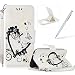 Produktbild Für Samsung Galaxy J1(2015 Modell) Hülle Lanyard PU Lederhülle Flip Case,Für Samsung Galaxy J1(2015 Modell) [Weiß Leather Design] Magnetverschluss Leder Folio Tragetasche Hülle,Herzzer Prämie Elegant Ultra Dünn [Black Liebe Herzen Blumen Geprägt] Standfunktion Mit Kartenfach Wallet Brieftasche Schutz Schutzhülle Handyhülle Schale Cover für Samsung Galaxy J1(2015 Modell) + 1 x Frei Weiß Handy Halterung Ständer + 1 x Frei Silver Stift Stylus