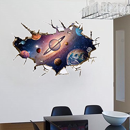 AUVS® 3D- Selbstklebende Abnehmbaren Durchbrechen Die Mauer Vinyl Wandsticker / Wandgemälde Kunst Aufkleber Dekorateur 9066B Space（60x90cm） - 4