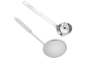 Aiareozy 2 Stück Saucenlöffel Edelstahl, Schaumkelle, Feines Sieb Schaumlöffel, Abseihlöffel, Soßenlöffel, Ölfilterlöffel Suppenkelle für Küche Filter Skims Fat Scum, Skimming Fett Schaum