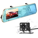 isYoung 720P HD Car Video Recorder Mirror Dash Cam Rearview Mirror Cam with Front and Back Camera, G-Sensor, Loop Recording, 140 Degrees