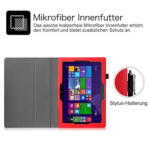 Fintie Odys Wintab 10 / TrekStor SurfTab Wintron 10.1 Hülle Case – Slim Fit Folio Kunstleder Schutzhülle Cover Tasche mit Ständerfunktion und Stylus-Halterung für Odys Wintab 10 25,7 cm (10,1 Zoll) / TrekStor SurfTab Wintron Volks-Tablet 25,6 cm (10,1 Zoll) 99743 99843 Tablet-PC, Rot - 7