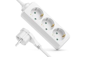 deleyCON 3 Fach Steckdosenleiste mit Flachstecker Stromleiste für Innenbereich 3,0m Kabel Flachkontakt-Stecker Robustes Kunststoffgehäuse Weiß