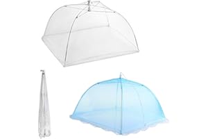 CHEEROYAL 2 Pack Update Tight Mesh Food Cover Tent,17 inches Reusable and Collapsible Outdoor Food Cover,Food Protector Tent Keep Out Flies, Bugs, Mosquitoes (White+Blue)