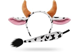 Lizzy Cow Costume Set with Ears Headband & Tail | Animal Fancy Dress Accessory | Cosplay Hairband for Kids & Adults | World Book Day, Halloween, School Role Play & Party Outfit (Cow Set)