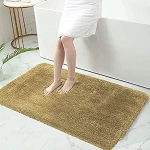 LUXE HOME INTERNATIONAL Sensuous Ultra Soft Microfiber Anti-Skid Water Absorbent Washable Mat (Anti Gold, 16 x 24 inches)
