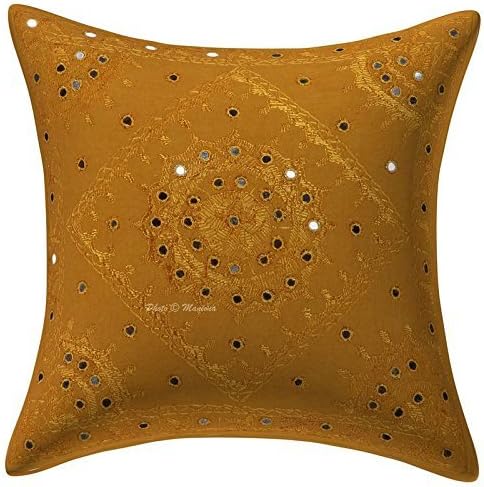 JHC 16" Golden Mirror Embroidered Decorative Sofa Throw Pillow Cushion Cover Bohemian