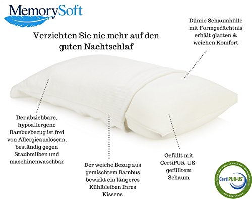 Premium-Kopfkissen aus Geschreddertem Schaum von MemorySoft mit Waschbaren Bambusabdeckung - 3