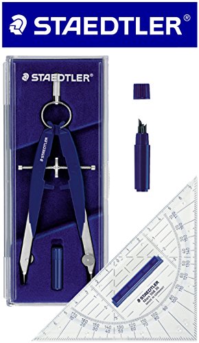 Staedtler Zirkel-Set (Zirkel + Ersatzminen + Geodreieck, blau-Silber)