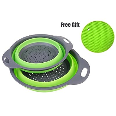 NEWYANG Passoire en Silicone,2 pièces Passoire Pliable Silicone Pour Cuisine,Passoire Rétractable en Silicone,économiser de l'espace,Pour Les Fruits Et Légumes à l'Eau Filtrée (Vert)