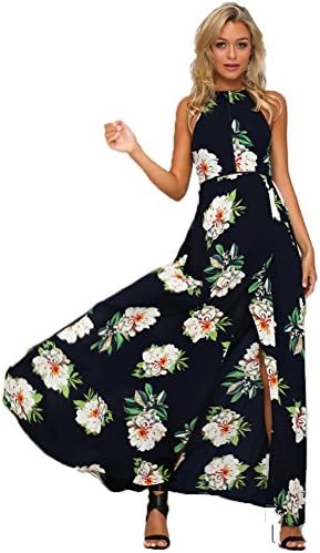 UK Womens Holiday Sleeveless Ladies Maxi Long Summer Floral Print Beach Dress Size 6-14