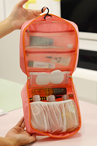 WASSERFESTE REISE-WASCHTASCHE mit Henkel & Aufhänge-Haken Kosmetiktasche Kulturbeutel Organizer Unterwegs gut aussehen und alles wiederfinden Reißverschluss-Netzbeutel Wasserdichter PVC-Tasche gratis - 3