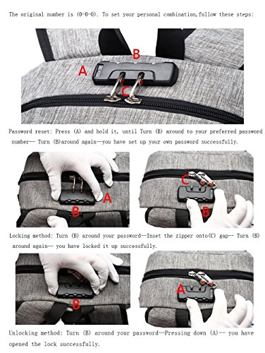 Lmeison Laptop-Rucksack mit USB-Ladeanschluss und Anti-Diebstahl Lock 12-16 Zoll Laptoptasche Wasserdichte Schulrucksack Unisex Daypack     Grau