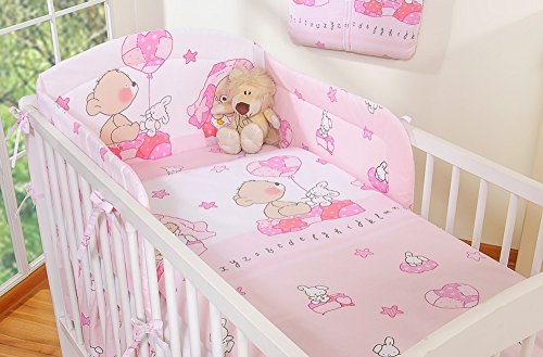 Baby Cot Bumper Bear with balloon pink