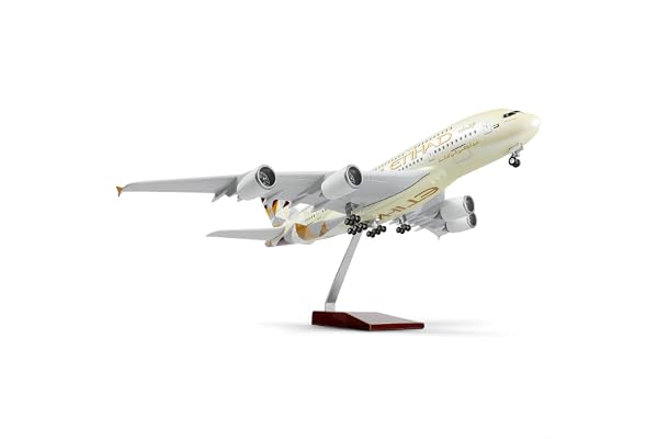 QIYUMOKE A380 1/160 Modèle d'avion à Grande échelle -18 Pouces A380etihad Die-Cast Airplane Modèle pour Adulte-modél a380 avec Stand pour Les Amateurs d'aviation Cadeaux ou décorations