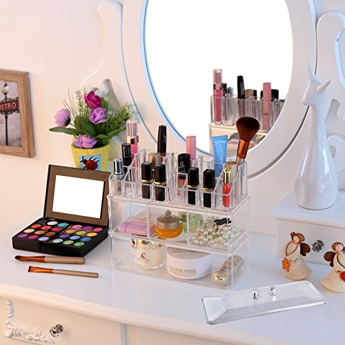 Songmics 3 in 1 Acryl Kosmetik aufbewahrung 2 Ablagebox großes mit 1 Deckel JKA003 - 2