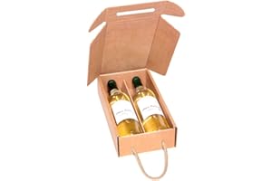 KARTOX ONLY BOXES, Pack 10 Estuches de Cartón para 2 Botellas de Vino, Estuche Horizontal de Cartón con Asa, Caja cartón para Regalo envío