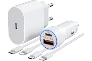 ANYTROX iPhone Schnellladegerät USB C Autoladegerät, 20W iPhone Ladegerät & 38W Kfz Ladegerät USB C Zigarettenanzünder Adapter mit 2Pack Type C Schnell Ladekabel für iPhone 14/12/13/11/Pro/Max/XR/XS/X/8, Pad
