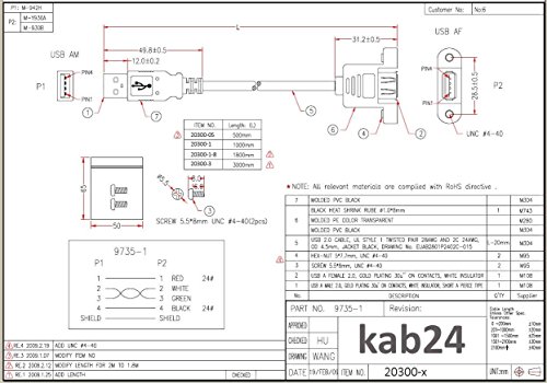 Kab24® USB 2.0 Premium HighSpeed Kabel HQ schwarz AWG 28 / 24 (0.5m, Verlängerung A Stecker auf A Buchse zum einbauen) - 2