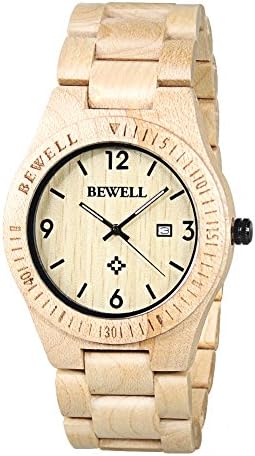 BEWELL Zebrawood Wooden Watches, Men’s watch Analog Quartz Movement with Date Display Retro Style