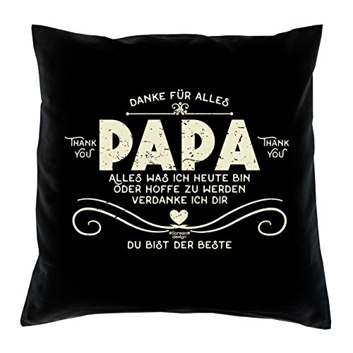 Vatertagsgeschenk : Kissen mit Urkunde :: Danke Papa : Geschenk für den Vater Stiefpapa Adoptivpapa : Persönliche Geschenk-idee zum Vatertag 40x40 Farbe: schwarz