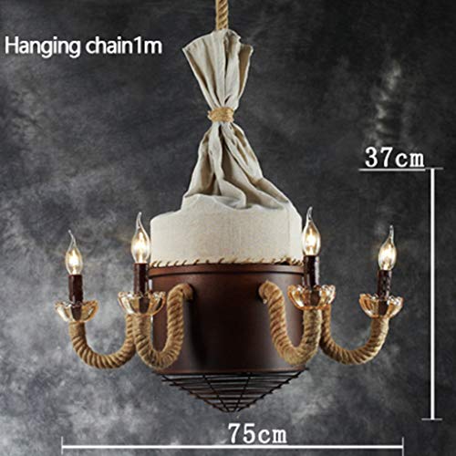 WSR Living Room Chandelier, Bar Restaurant Decoration，Illuminated Creative Personality Hemp Rope Meal Chandelier Retro Antique Creative Personality Living Room Cafe Bar Decorative Lighting