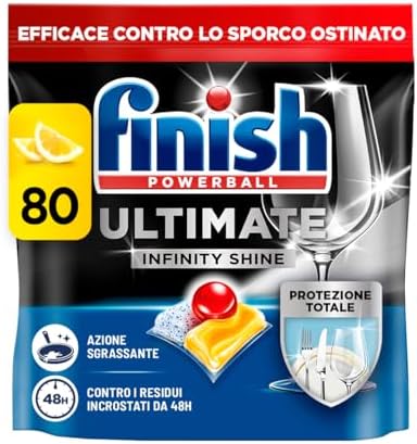Finish Ultimate Infinity Shine Pastiglie Lavastoviglie, 80 Capsule Lavastoviglie al Limone, Pastiglie per Lavastoviglie contro lo Sporco e i Residui Incrostati