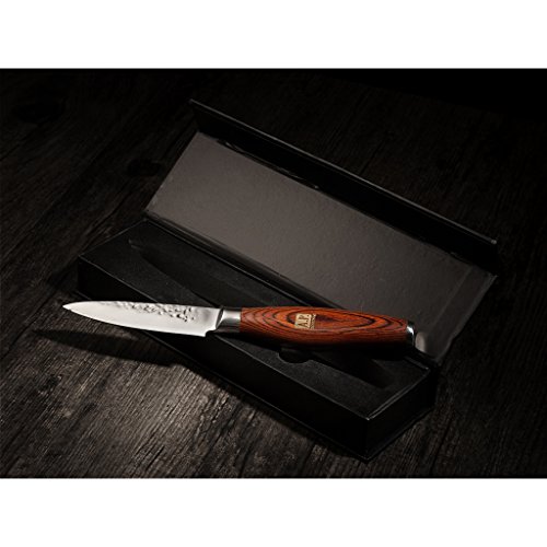 A.P. Donovan – Damast-Messer Küchenmesser Damastener Stahl Obstmesser Gemüsemesser Schälmesser Kochmesser 9cm – Pakkaholz - 8