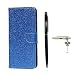 Produktbild Huawei P8 Lite 2017 Hülle, Huawei P8 Lite 2017 Schutzhülle, Alfort 3 in 1 Lederhülle Bling Glitter Fashion Design Premium PU Leder Hohe Qualität Tasche Case Cover Kasten Abdeckung Wallet für Huawei P8 Lite 2017 5.2" Smartphone Funktion Standfunktion Unterstützte Telefone und Magnetverschluss ( Blau ) + Alfort Schwarz Stylus Pen + Netter Staub Stecker