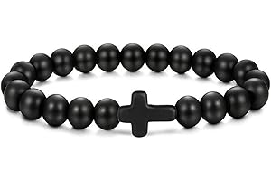 TICOME Black Natural Stone Cross Frosted Bracelet,Fashionable High-End Elastic Rope Yoga Bracelet,Niche Design Matte Essential Item for Trendy Men and Women.
