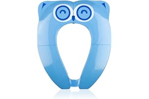 Pejoye Foldable Toilet Seat Children, Portable Children's Toilet Trainer Seat, Toilet Seat Toddler Travel Potty Trainer with Storage Bag Blue Owl