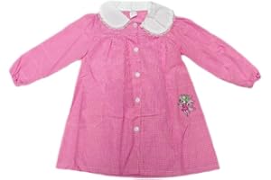 AURACASA Grembiule Scolastico per bambini di Asilo, con ricamo in BLU o ROSA - Abbottonatura e Colletto Bianco, Maniche Lunghe