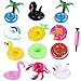 Produktbild JYOHEY 12er Aufblasbare Getränkehalter Schwäne Flamingo Palm Island Krapfen Frucht Cartoon Design Aufblasbares Flaschenhalter Badespielzeug Pool Untersetzer für Bier Getränke Saft, mit Luftpumpe