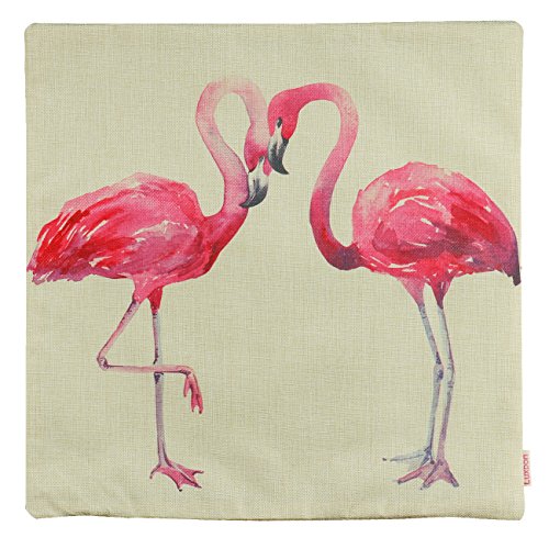 Luxbon 3 stk. Flamingos Vogel Leinen Kissenbezug Lendenkissen Bettkissen Pillowcase Hülle Haus Couch Stuhl Zimmer Auto Deko 45 x 45 cm - 5