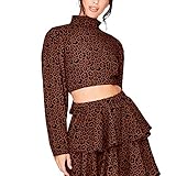 TianWlio Weihnachten Pullover Langarmshirt Bluse Hoodie Frauen Herbst Winter Rollkragenpullover Rückenfreies Langarmbluse T-Shirt mit Leopardenmuster (L, rot)