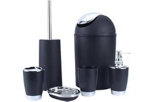 CIKONIELF Zoternen 6Pcs Juego de Accesorios de Baño de Resina, Incluye Dispensador de Jabón, Caja de Jabón, Porta Cepillo de Dientes, Copa de Dientes, Contenedores, Cepillo de Baño, Negro