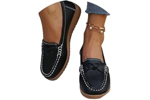 Osheoiso Mocassins Femme Classique Cuir Chaussures Casual Plates Bateau Chaussures Loafers Elegant Léger Confort Chaussures De Conduite pour Printemps Été