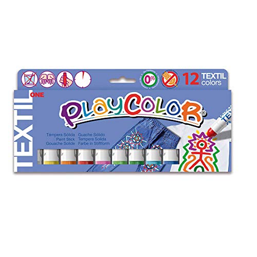 Playcolor 10461 - Caja de 12 témperas sólidas para textil, color Multicolor