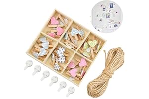 MINSHUXI Corda Fotografica da 10 Metri con 30 mollette in Legno e 6 Chiodi Senza Tracce da Appendere per Foto Creative e Belle, Decorazione Fai da Te, cameretta dei Bambini, Decorazione da Parete