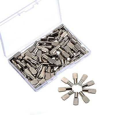 Outus 5 mm Goupilles de Support d'Étagère Goupilles d'Étagère avec une Boîte de Rangement, Style à Cuillère Plate, Couleur Argent, 100 Pièces