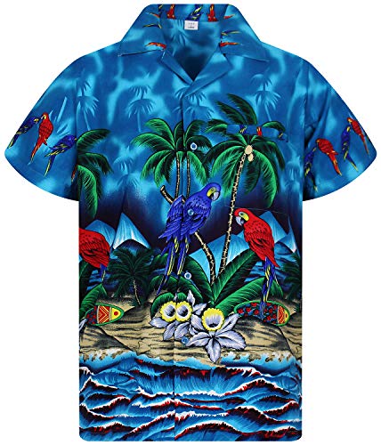 V.H.O. Funky Camisa Hawaiana, Parrot, Turquesa, 4XL