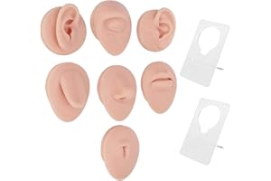 ‎SONEW Zestaw do ćwiczeń Przekłuwania Ciała, Miękkiego Silikonu Ucho Usta Nos Oko Język Pępka Model ze Stojakiem do Przekłuwania, (Średni kolor skóry)