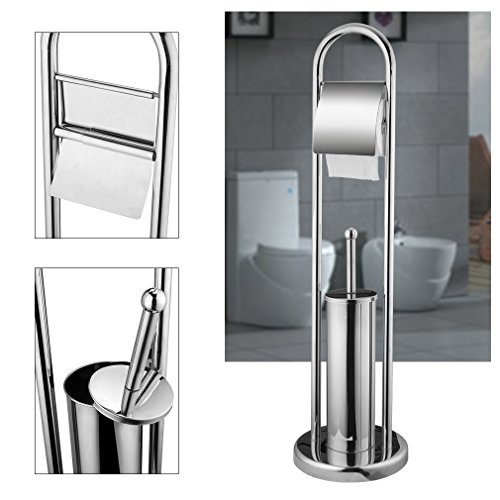 BONADE Stand WC-Garnitur mit WC Bürsten und Papierhalter für Badezimmer, 80 x 21.5cm, aus Stahl Chrom, WC Rollenhalter Toilettenpapierhalter Bürstengarnitur Toilettenbürstenhalter - 8